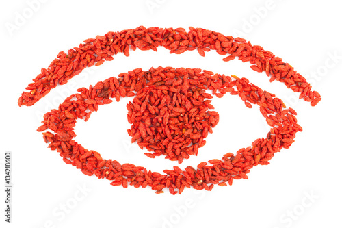 eye shape with Goji berry isolated on white background