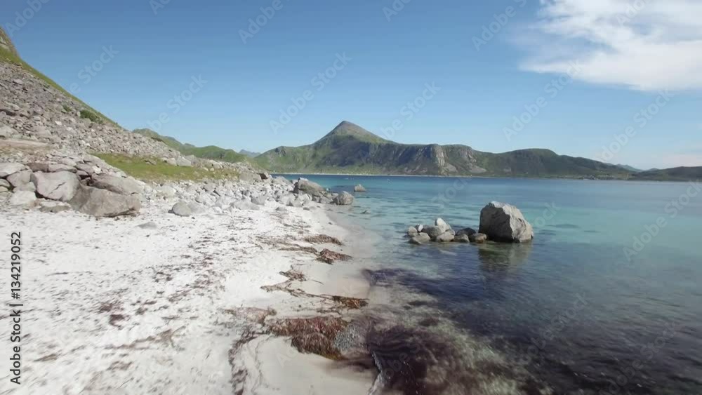 Aerial view of a Beach at Loftoen islands in Norway. Aerial 4k Ultra HD. Aerial view of a Beach at Loftoen islands in Norway. Aerial 4k Ultra HD.