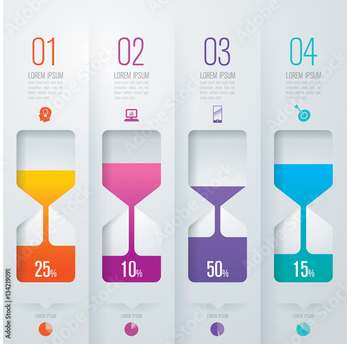 Hourglass infographic design vector and business icons with 4 options.