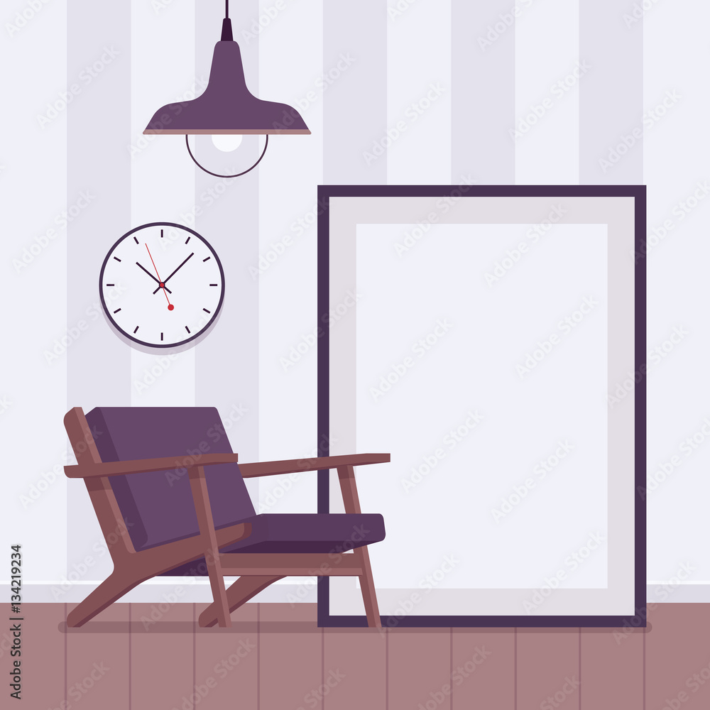Fototapeta premium Retro interior with big floor frame for copyspace