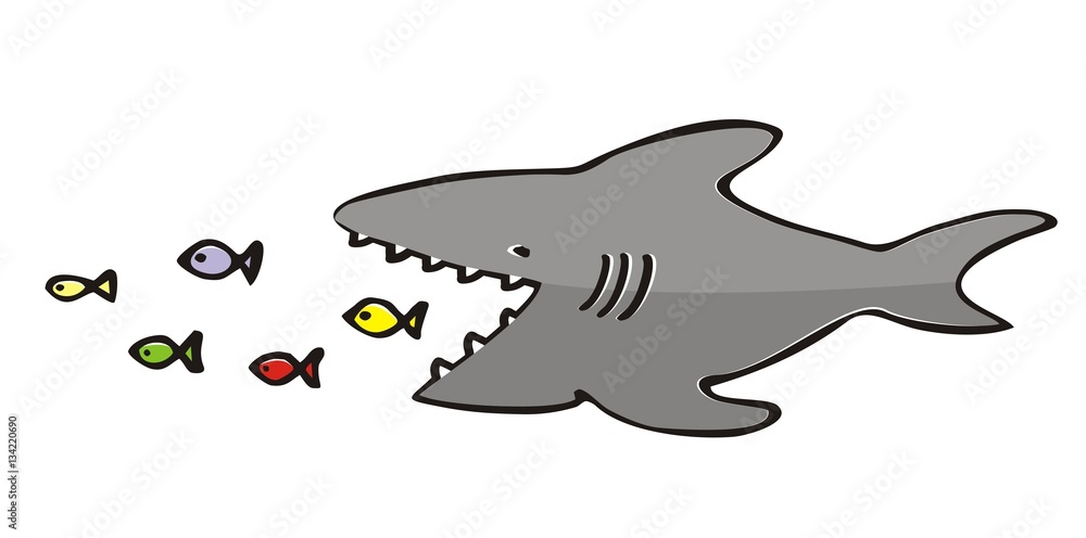 Obraz premium shark and fish, vector illustration