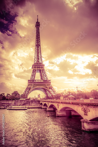 Sunset view of Eiffel Tower in Paris