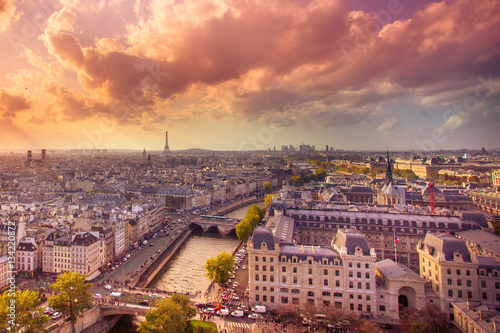 Sunset view across the city of Paris