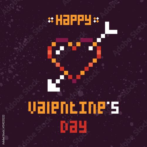 Happy valentines day illustration. Pixel art style. Creative element for your greeting card.