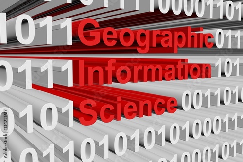 Geographic information science in the form of binary code, 3D illustration photo