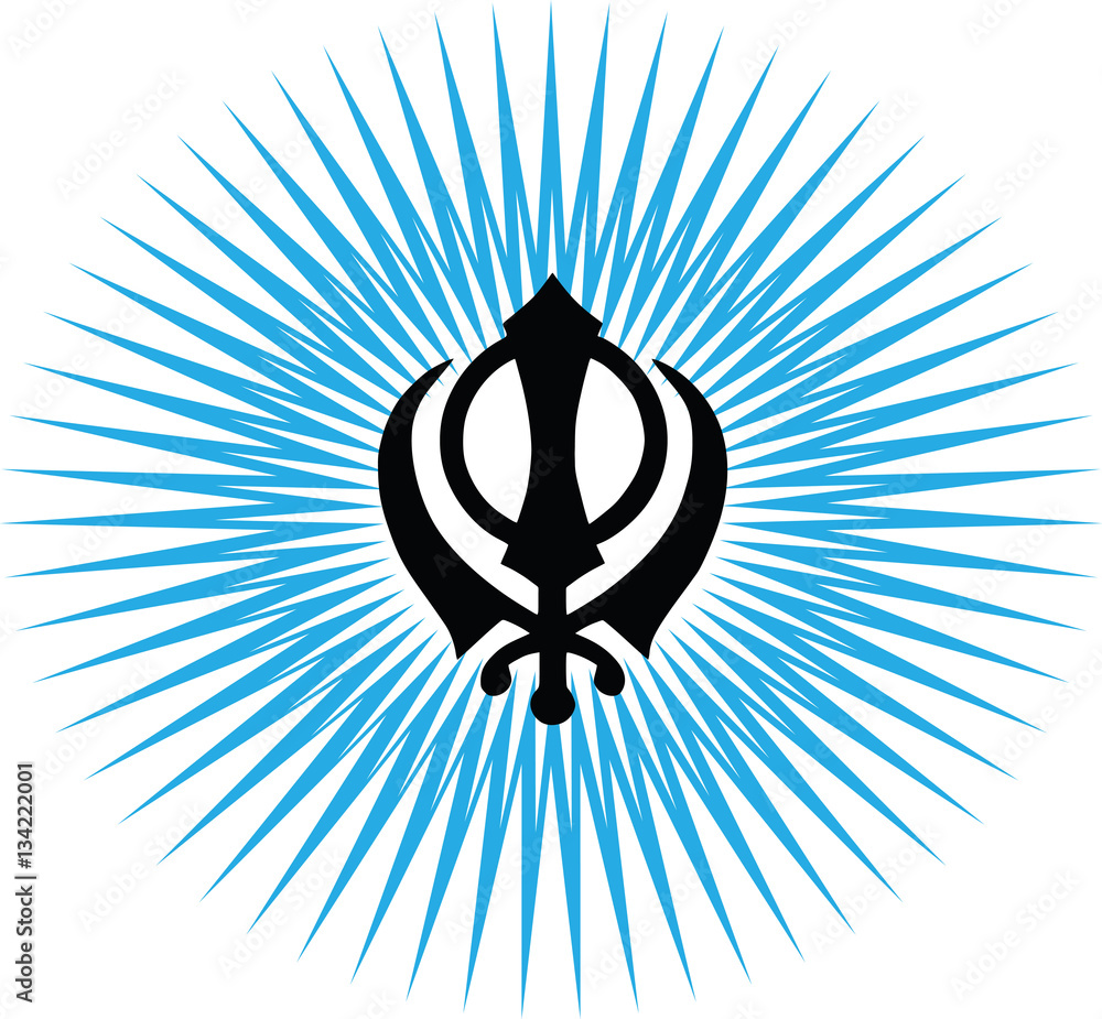 Khanda is the main symbol of Sikhism, transparent background, blue