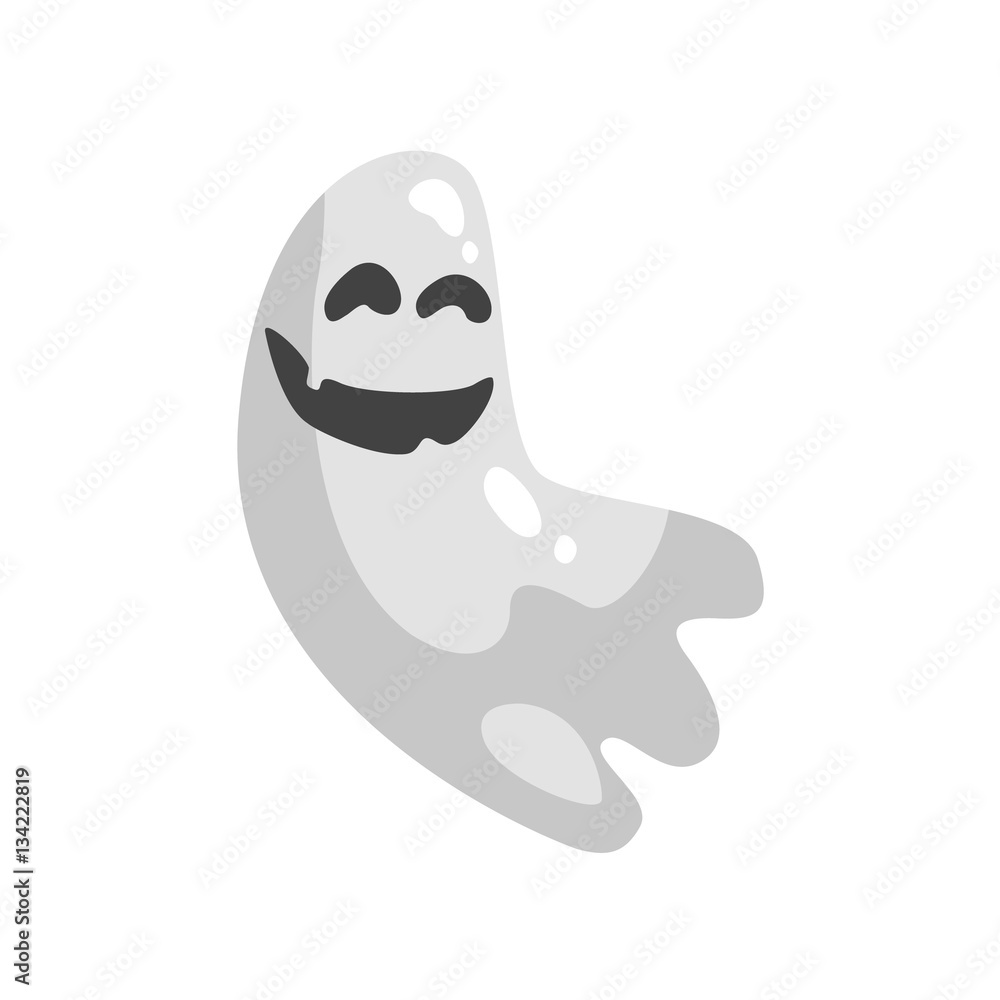 White Ghost In Childish Cartoon Manner Isolated On White Background. White Ghost In Childish Cartoon Manner Isolated On White Background.