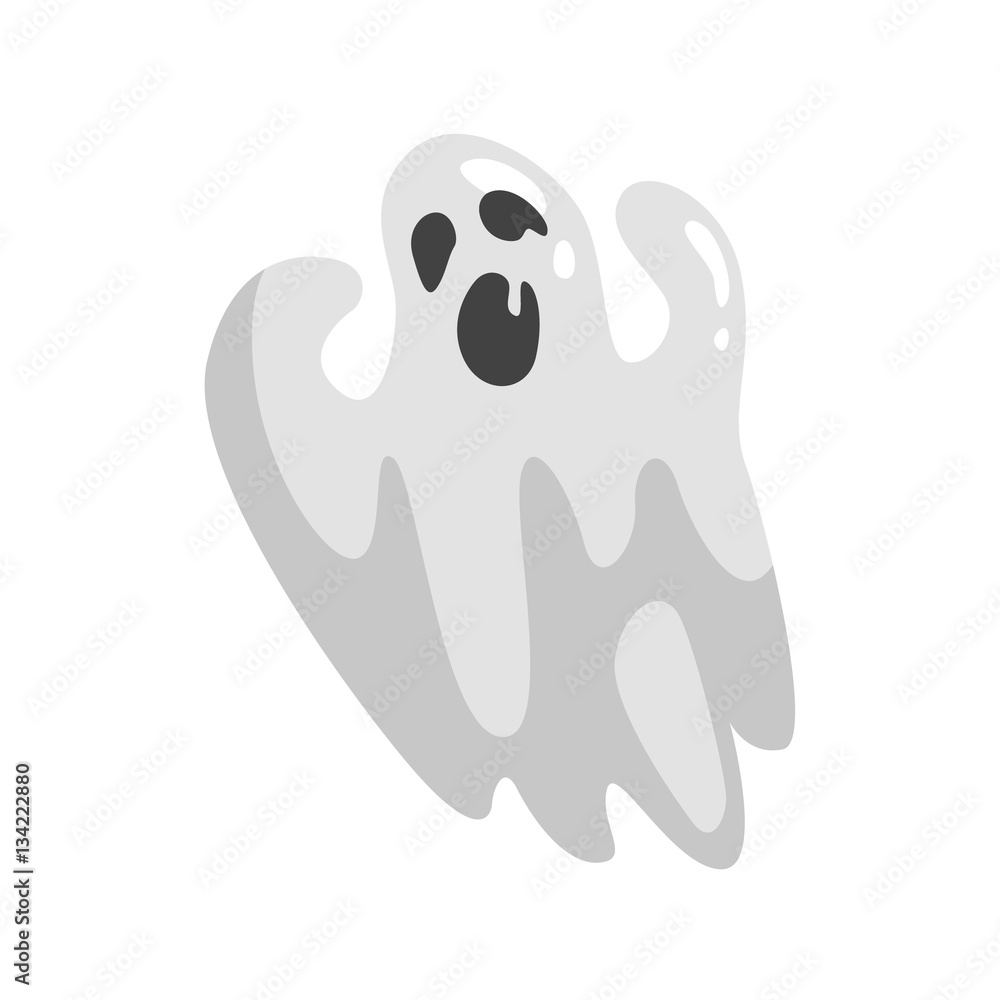 White Ghost In Childish Cartoon Manner Isolated On White Background. White Ghost In Childish Cartoon Manner Isolated On White Background.