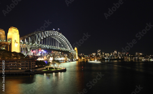 Sydney Harbour night time Panorama with bridge  in North Sydney © semisatch
