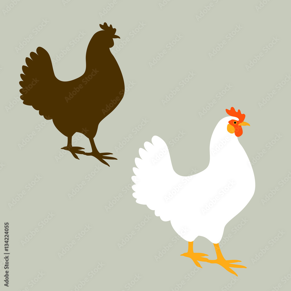 Fototapeta premium chicken vector illustration style Flat black silhouette