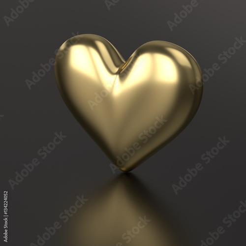 Golden Heart. 3D Render on Black Background