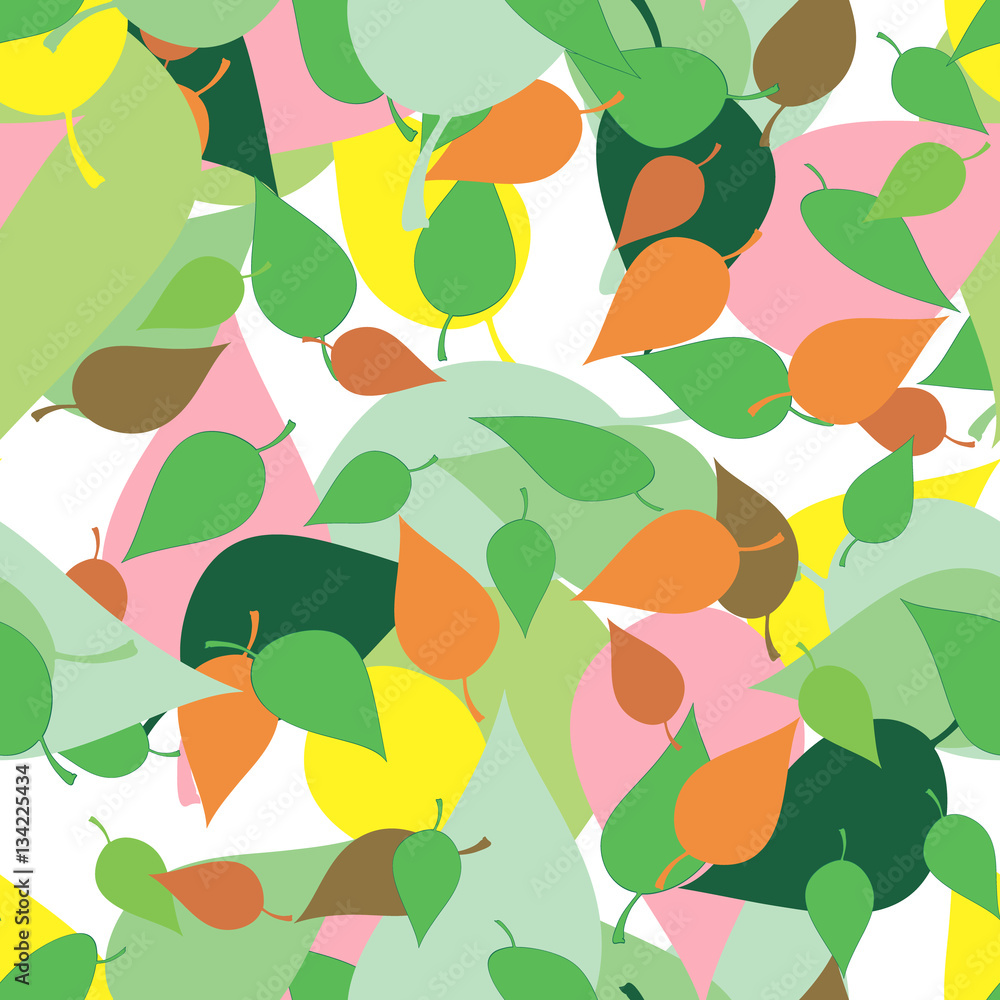 Seamless pattern with colored leaves and blots in grunge style.