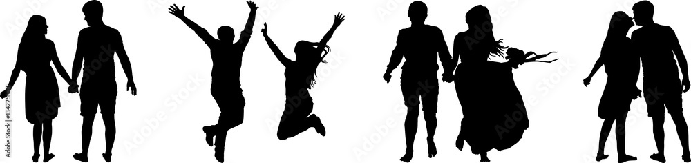 Vector silhouette of couple on white background. Man and woman isolated.