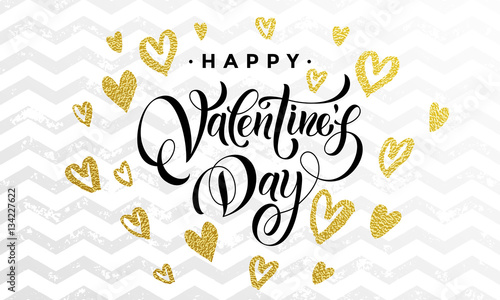 Valentine day gold love heart glitter greeting card