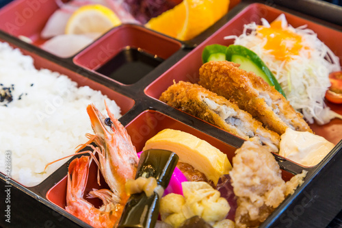 Makunouchi - Japanese seafood bento box.