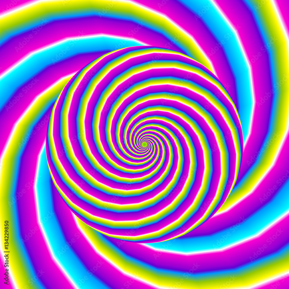 Obraz premium Iridescent background with growing sphere. Optical expansion illusion.