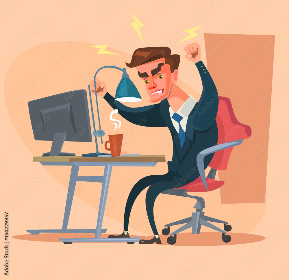Angry office man character. Hard work. Vector flat cartoon illustration  Stock-Vektorgrafik | Adobe Stock
