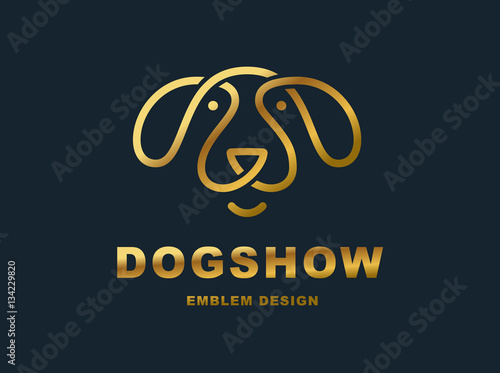 Dog head logo - vector illustration, emblem on dark background