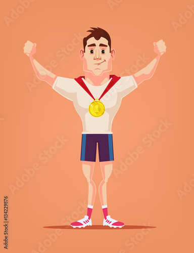 Winner man character. Vector flat cartoon illustration