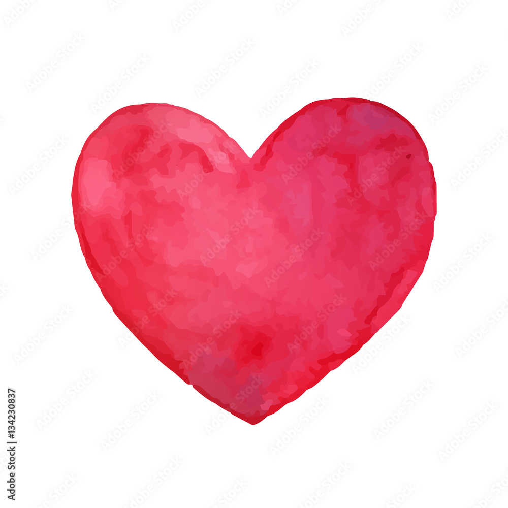 Vector Illustration of a Pink Watercolor Heart. Valentines Day Design.