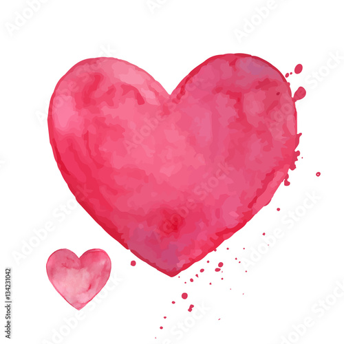 Vector Illustration of Pink Watercolor Hearts. Valentines Day Greeting Card Design.