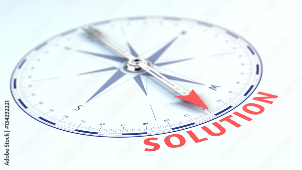 Business solution concept - Compass needle pointing solution word. 3d rendering Business solution concept - Compass needle pointing solution word. 3d rendering