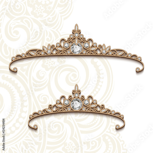 Vintage jewelry gold diadems with diamonds