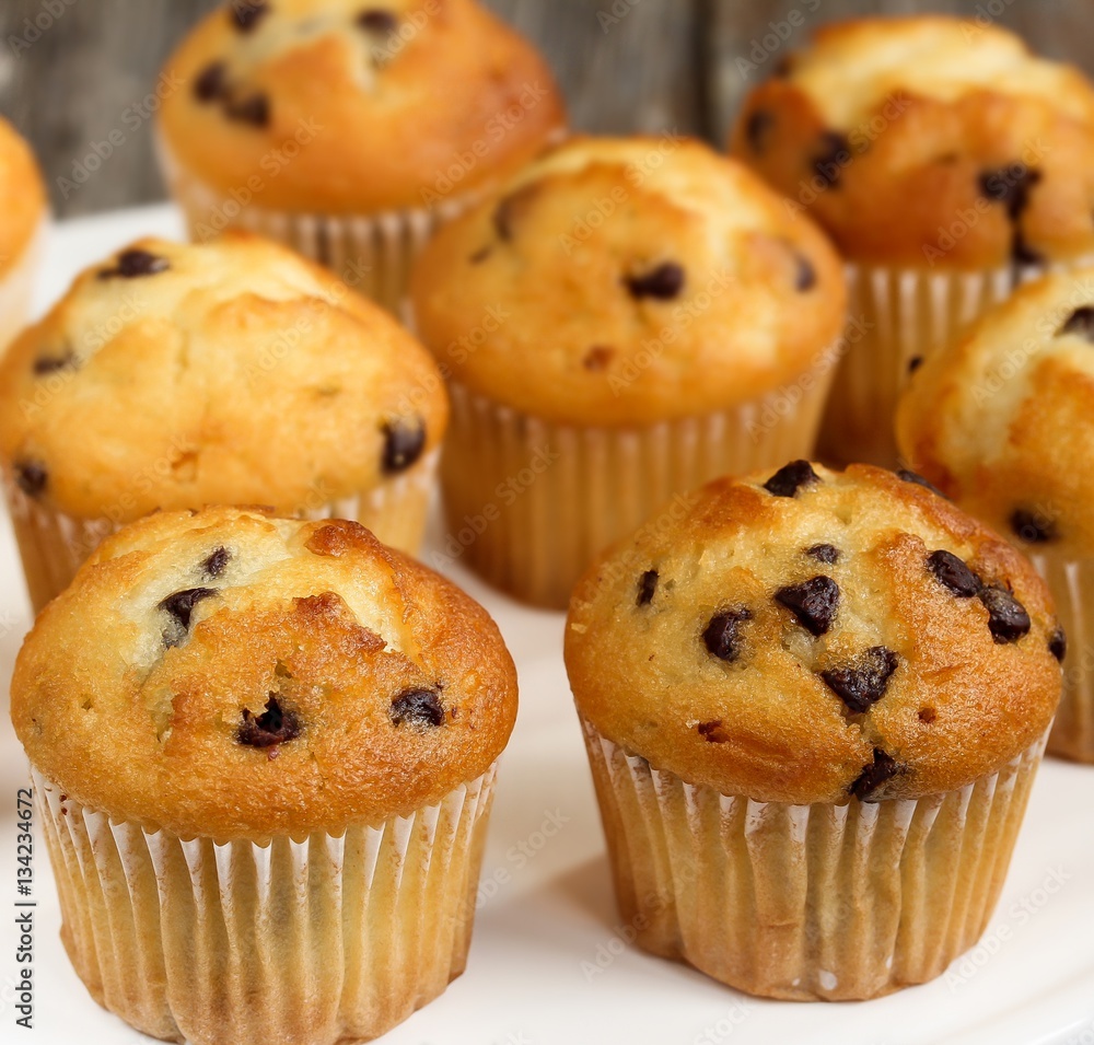 Mini Chocolate chip muffins, selective focus Mini Chocolate chip muffins, selective focus