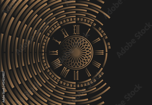 Roman numeral clock on black abstract background