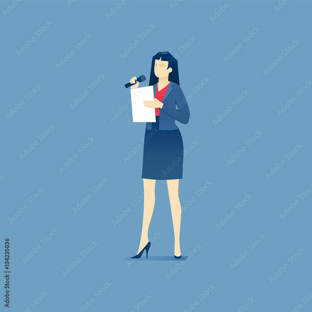 Business woman with microphone gives a speech Business woman with microphone gives a speech