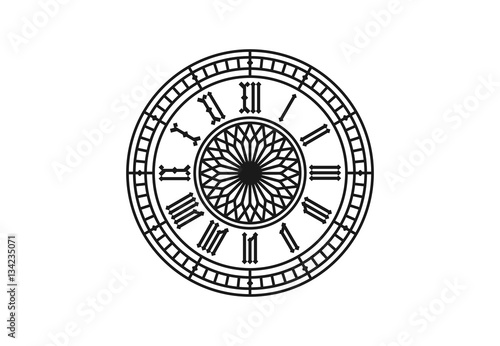 Old style clock with roman numerals. Vector illustraion (ID: 134235071)