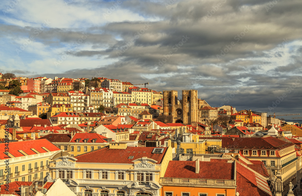 Lisbon view with the cathedral Sé de Lisboa.