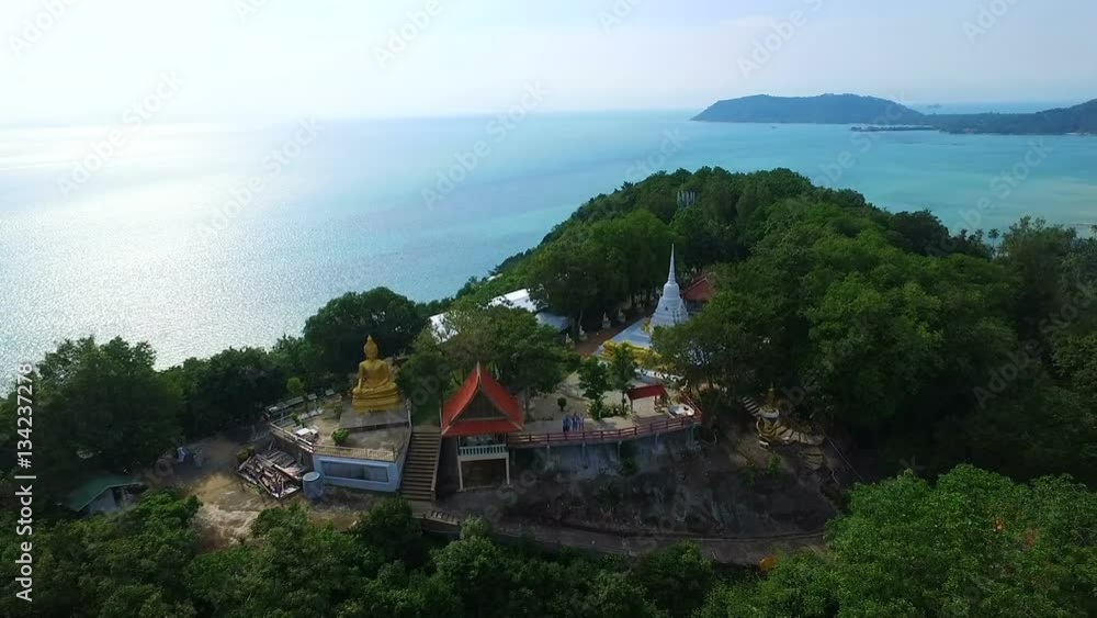 Buddhist Temple on Samui Tropical island in Thailand, Aerial View Buddhist Temple on Samui Tropical island in Thailand, Aerial View