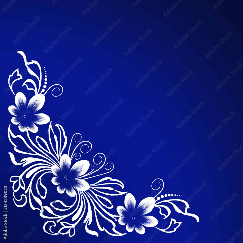White floral ornament corner on a blue background