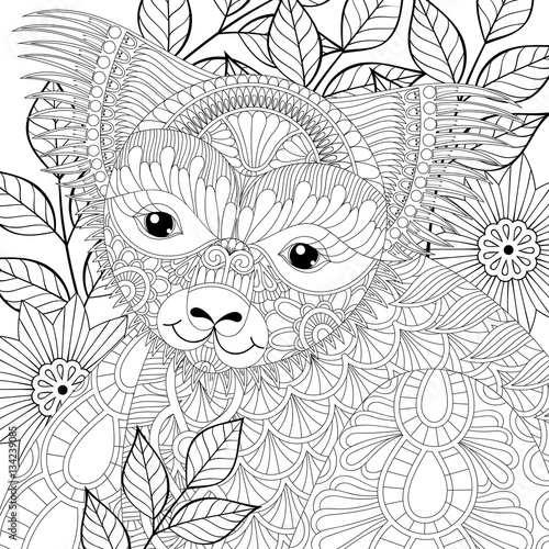 Vector zentangle happy friendly koala for adult anti stress colo