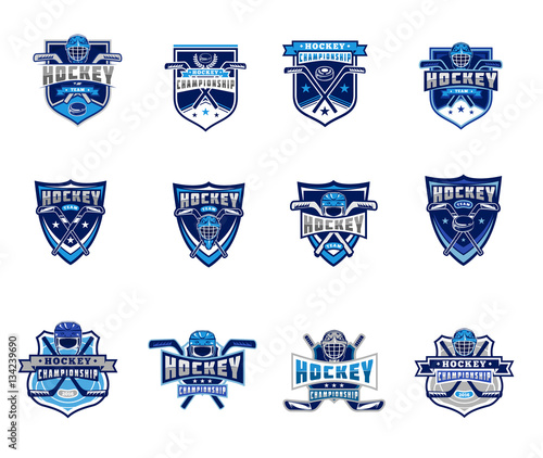 Vector set of ice hockey badges, stickers, emblems