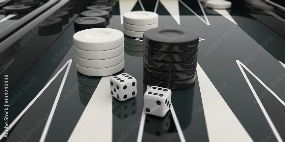 Black and white backgammon board. 3d illustration Stock Illustration