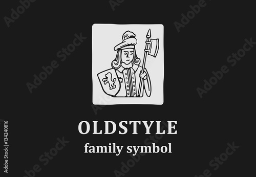 Old style logo with man caricature. (ID: 134240816)