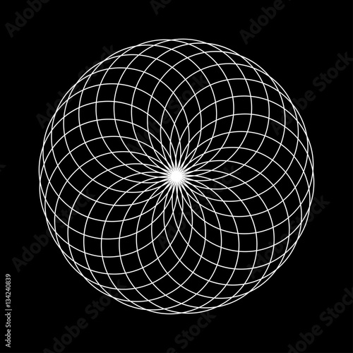 sacred geometry round illustration on black background. Stock vector