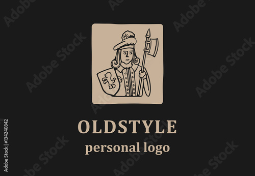 Old style logo with man caricature. (ID: 134240842)