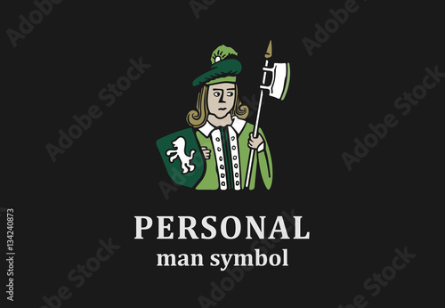 Caricature logo of man with halber on black background. (ID: 134240873)