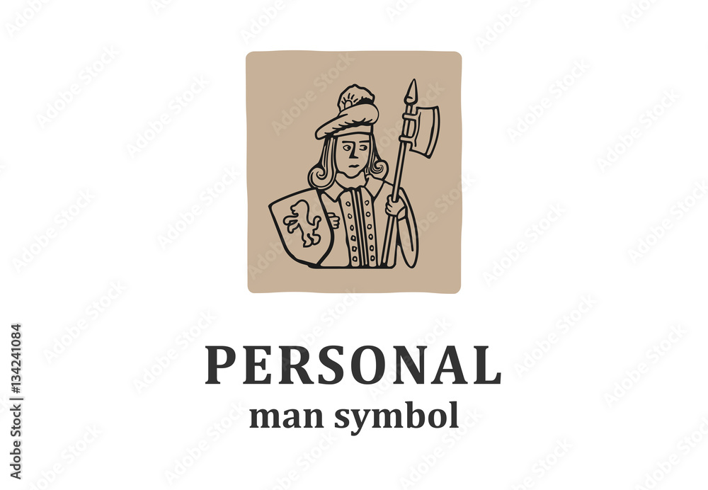 Old style logo with man caricature.