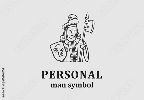 Old style logo with man caricature.