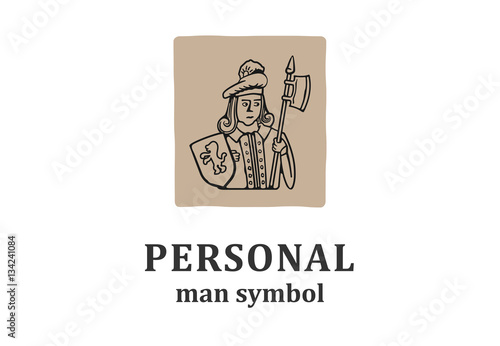 Old style logo with man caricature. (ID: 134241084)