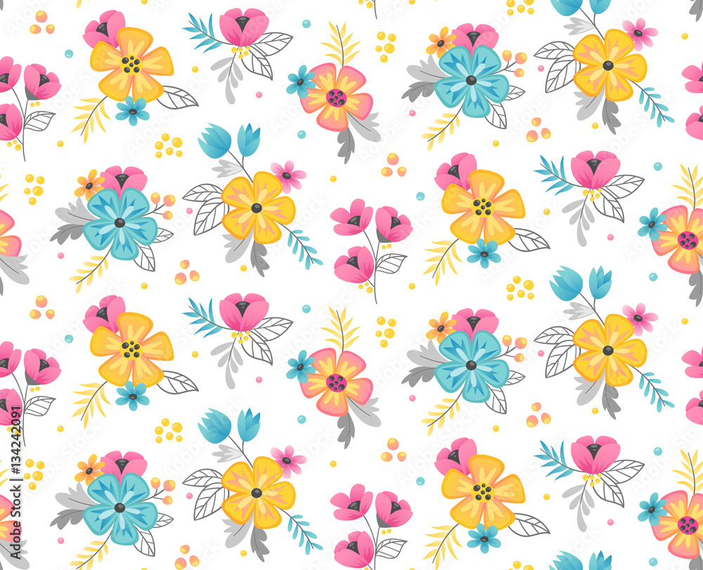 Fototapeta premium Spring floral seamless pattern background. Vector illustration