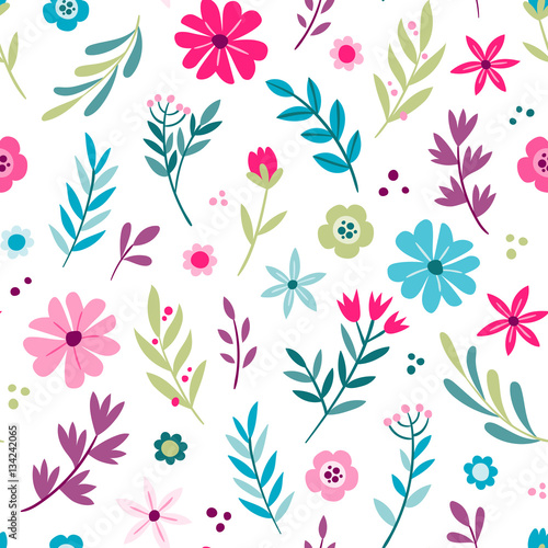 Cute hand drawn floral seamless pattern. Vector illustration