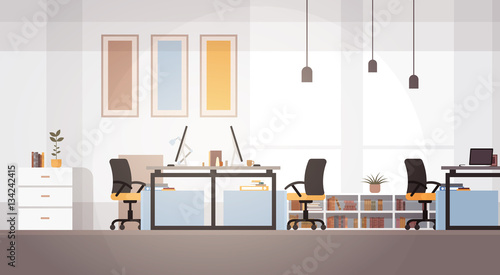 Creative Office Co-working Center University Campus Modern Workplace Flat Vector Illustration © mast3r