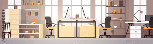 Creative Office Co-working Center University Campus Modern Workplace Flat Vector Illustration