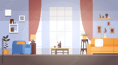 Living Room Interior Home Modern Apartment Design Flat Vector Illustration