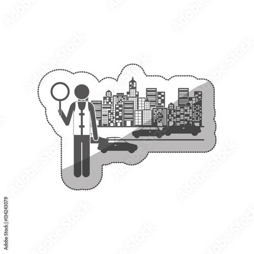 silhouette sticker traffic guard in city with cars